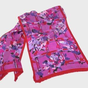 Oscar de la Renta Vintage Abstract Painterly Floral Silk Scarf 10” x 51”